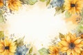 Watercolor sunflower frames on retro background Royalty Free Stock Photo