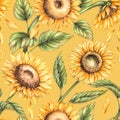 Watercolor sunflower patterns on orange background