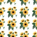 Watercolor sunflower seamless pattern design, great for retro summer fabric, scrapbook, gift wrap, and wallpaper design projects, Royalty Free Stock Photo