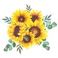 Watercolor sunflowers bouquet, hand painted sunflower bouquets, sunfower flower arrangement. Wedding invitation clipart elements.