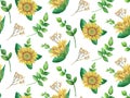 Sunflowers pattern. Watercolor rustic flowers. Country floral