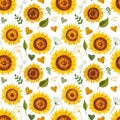 watercolor sunflowers summer pattern seamless.