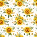 watercolor sunflowers summer pattern seamless.