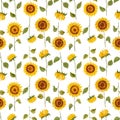 watercolor sunflowers summer pattern seamless.