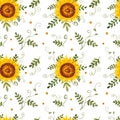 watercolor sunflowers summer pattern seamless.