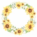 Watercolor Sunflowers Wreath Clipart, Yellow Florals Frame illustration, Greenery Clip art, Bouquet print, Wedding Invitation,