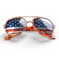 Watercolor sunglasses with USA Flag, Happy 4th of July isolated on white Background.
