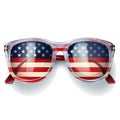 Watercolor sunglasses with USA Flag, Happy 4th of July isolated on white Background.