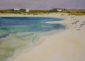 Watercolor sunny sandy beach