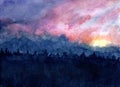 watercolor sunset sky background. watercolor abstract landscape at sunset or sunrise. painted illustration of evening or morning Royalty Free Stock Photo