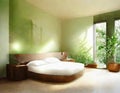 Watercolor of Sustainable bedroom design with wall and Beautifully rendered in