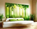 Watercolor of Sustainable bedroom design with wall and Beautifully rendered in