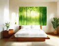 Watercolor of Sustainable bedroom design with wall and Beautifully rendered in