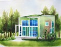 Watercolor of Sustainable Building Green Homes and Structures for a Better Future Royalty Free Stock Photo