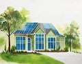 Watercolor of Sustainable Building Green Homes and Structures for a Better Future Royalty Free Stock Photo