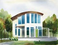 Watercolor of Sustainable Building Green Homes and Structures for a Better Future Royalty Free Stock Photo