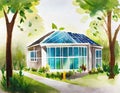 Watercolor of Sustainable Building Green Homes and Structures for a Better Future Royalty Free Stock Photo