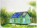 Watercolor of Sustainable Building Green Homes and Structures for a Better Future Royalty Free Stock Photo