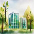 Watercolor of Sustainable green eco friendly building