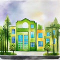 Watercolor of Sustainable green eco friendly building