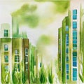 Watercolor of Sustainable green eco friendly building