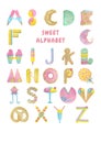 Watercolor sweet alphabet made of sweets