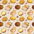 Watercolor sweet bakery cookies seamless pattern for cafe design