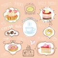 Watercolor sweet cakes label set.Cafe logo