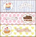 Watercolor sweet cakes tags, labels ,banners set Royalty Free Stock Photo