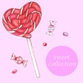 Watercolor sweet collection. Lollipops and candies