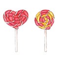 Watercolor sweet collection of lollipops and candies.