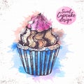 Watercolor sweet cupcake Royalty Free Stock Photo