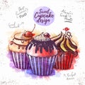 Watercolor sweet cupcake illustration Royalty Free Stock Photo