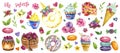 Watercolor sweets collection, painted dessert set Royalty Free Stock Photo