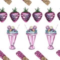 Watercolor, sweets and dessert seamless pattern Royalty Free Stock Photo