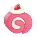 Watercolor swiss roll cake with whipped cream clipart.Watercolor valentine snack iilustration