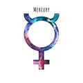 Watercolor symbol of Mercury. Hand drawn illustration is isolated on white. Astrological sign