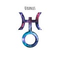 Watercolor symbol of Uranus. Hand drawn illustration is isolated on white. Astrological sign Royalty Free Stock Photo