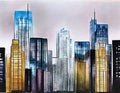 Watercolor of Tall buildings in Minato ward at