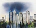 Watercolor of Tall buildings in Minato ward at