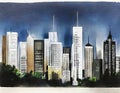 Watercolor of Tall buildings in Minato ward at