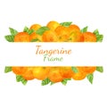 Watercolor tangerines border. Hand painted horizontal rectangular citrus frame isolated on white background. Bright orange fruits