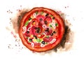 Watercolor tasty grunge pizza