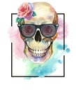 Watercolor tattoo concept with skull in sunglasses element isolated.