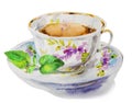 Watercolor tea cup with mint Royalty Free Stock Photo