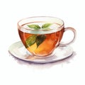 Watercolor Tea Cup With Mint Leaves Illustration