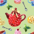 Watercolor Tea Seamless Pattern Royalty Free Stock Photo