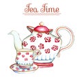 Watercolor teapot and cup.