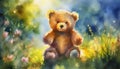 Watercolor teddy bear enjoying summer