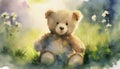 Watercolor teddy bear enjoying summer